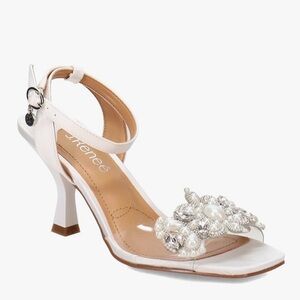 J Renee, Raelyn Sandal Elegant White Heeled Pearl & Crystals Wrap Sandals 8 NWT